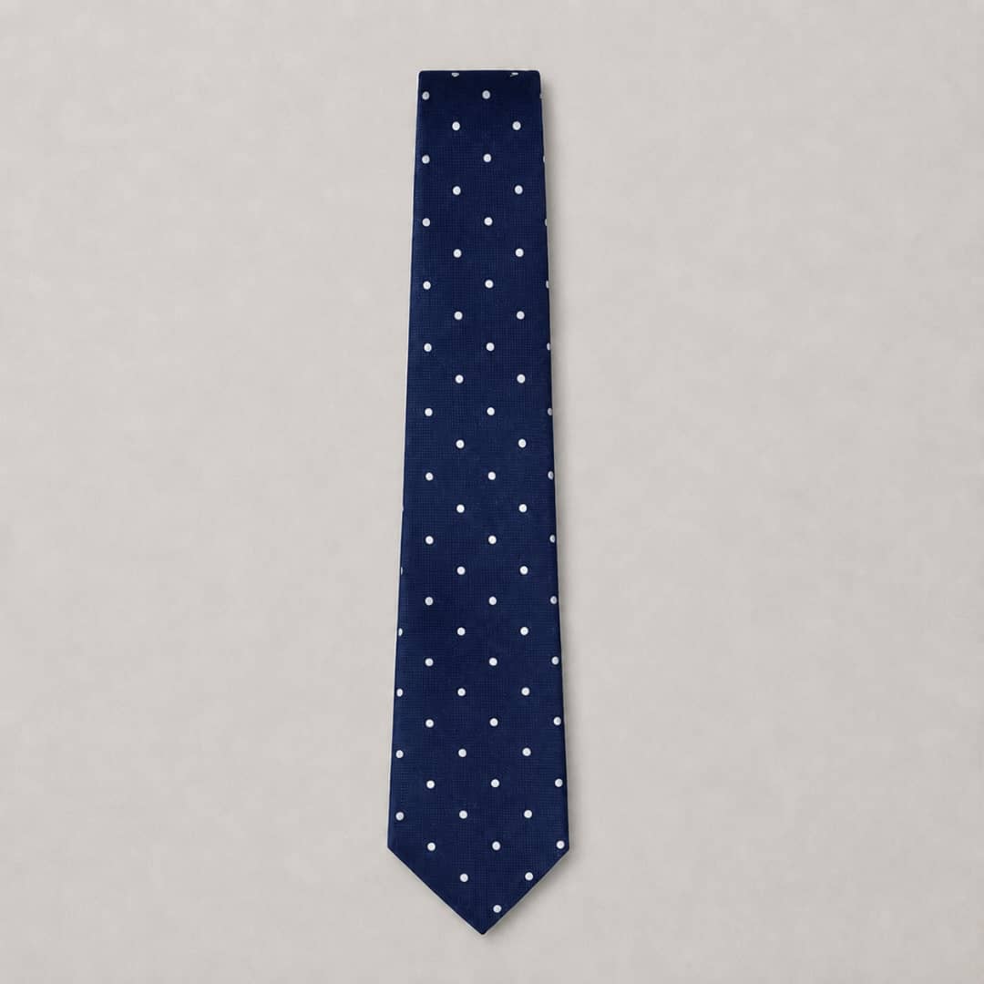 Men's Polka Dot Neck Tie with Matching Pocket Square - Navy Blue