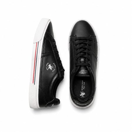 Polo Club Men’s Low-Top Contrast Stripe Lace-Up Sneakers- Black