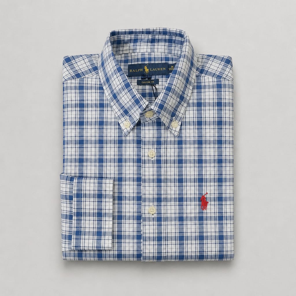 Men's Classic Long Sleeve Plaid Shirt - Blue/White