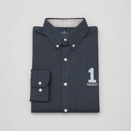 Men’s Premium Oxford Long Sleeve Embroidered Shirt - Navy Blue