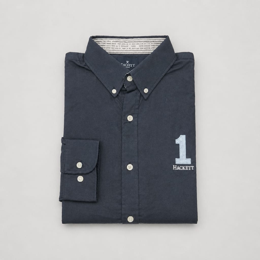 Men’s Premium Oxford Long Sleeve Embroidered Shirt - Navy Blue