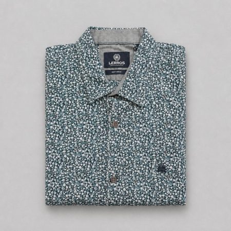 Lerros Men’s Soft Micro Print Long Sleeve Shirt - Fjord Blue