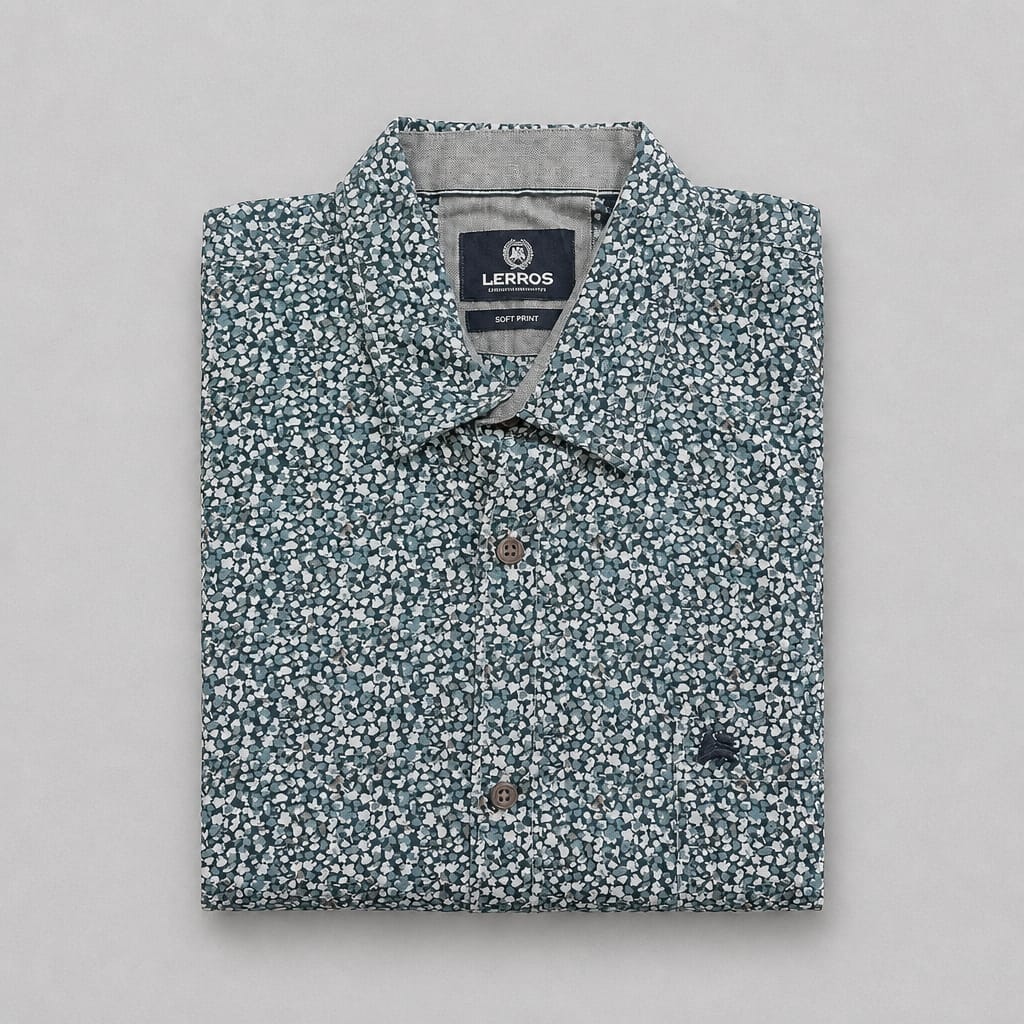 Lerros Men’s Soft Micro Print Long Sleeve Shirt - Fjord Blue