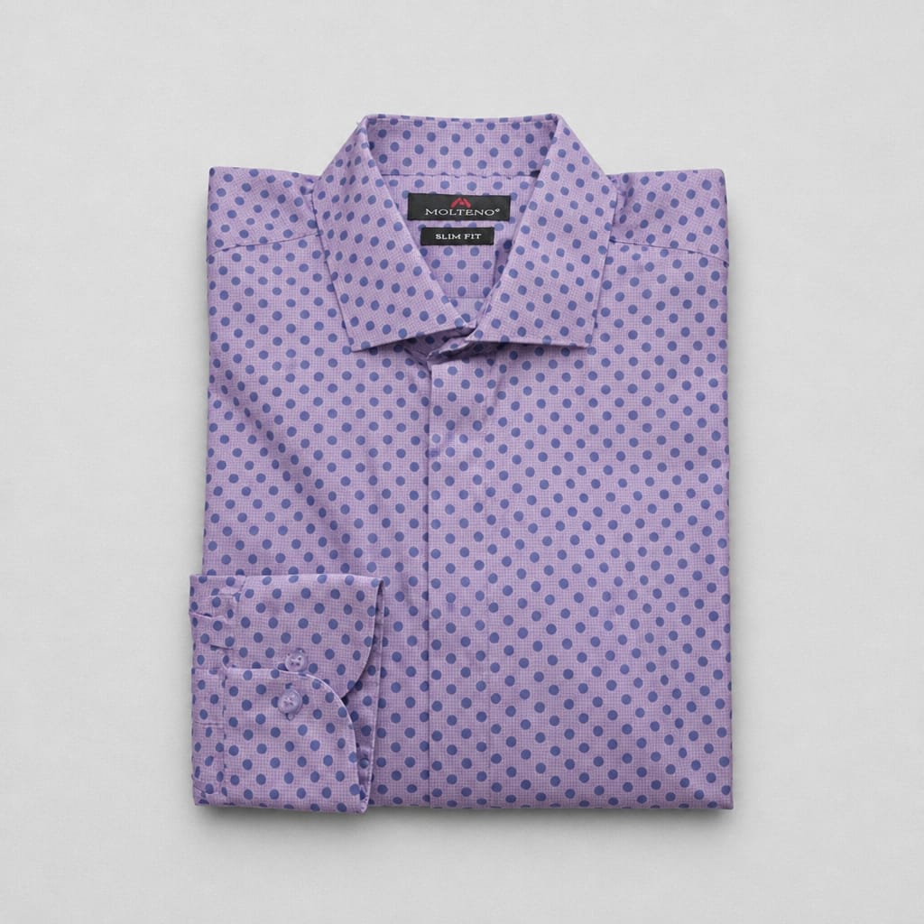 Molteno Men’s Lavender Polka Dot Long Sleeve Shirt - Lavender Purple / Blue