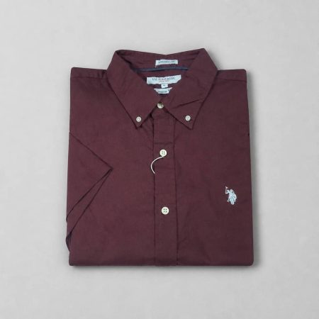 U.S. Polo Assn. Men's Short Sleeve Oxford Shirt - Burgundy