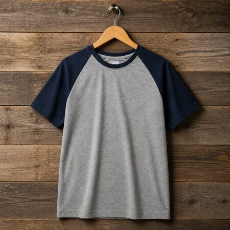Men's Raglan Sleeve / Crew Neck T-Shirt - Heather Grey / Navy