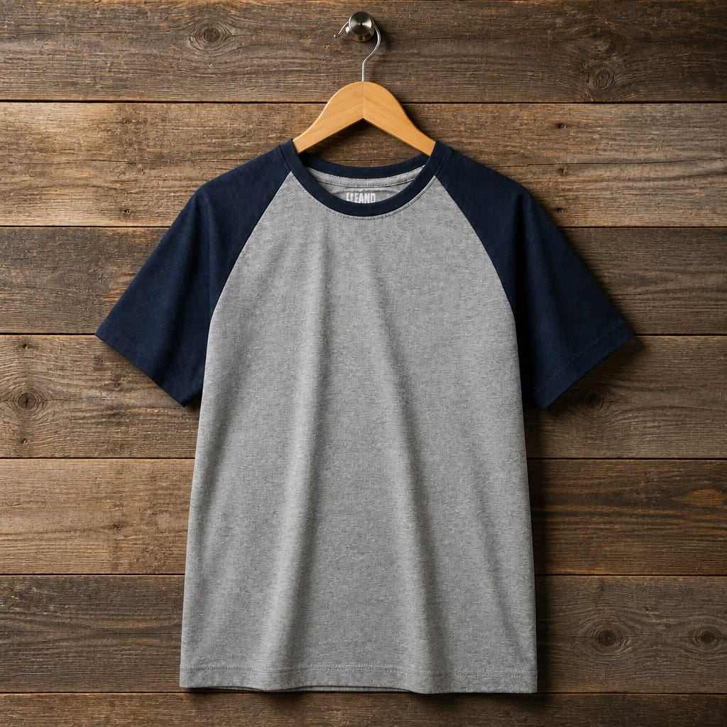 Men's Raglan Sleeve / Crew Neck T-Shirt - Heather Grey / Navy