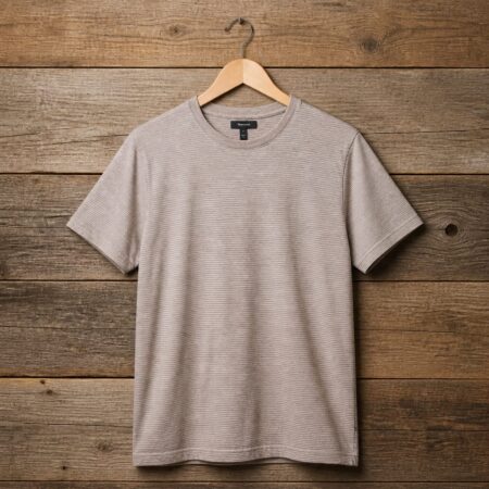 Men's Micro Stripe Crew Neck Cotton T-Shirt – Light Taupe
