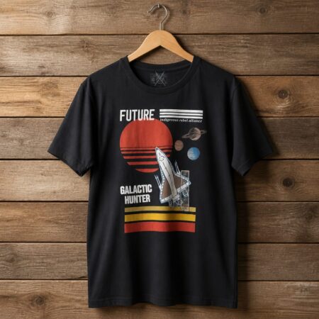 Men's Galactic Hunter Space Graphic Crew Neck Short Sleeve T-Shirt - Black
