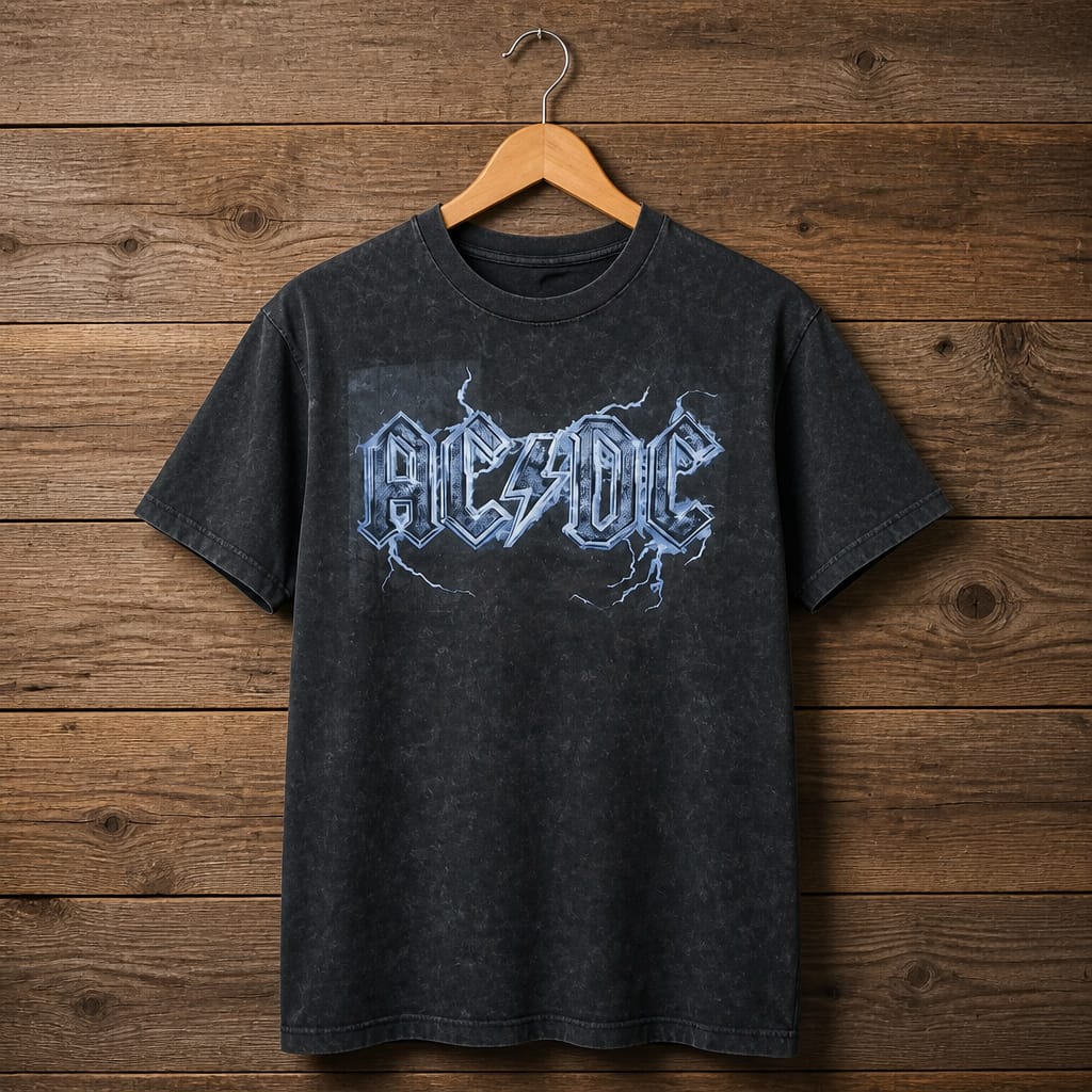 Men's AC/DC Graphic Crew Neck T-Shirt - Vintage Washed Black
