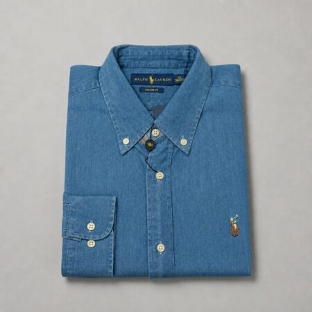 Men's Classic Denim Button-Down Long Sleeve Shirt - Blue