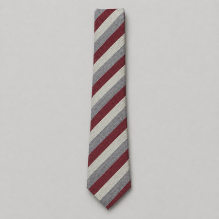 Men's Diagonal Striped Neck Tie with Matching Pocket Square - Burgundy/White/Grey