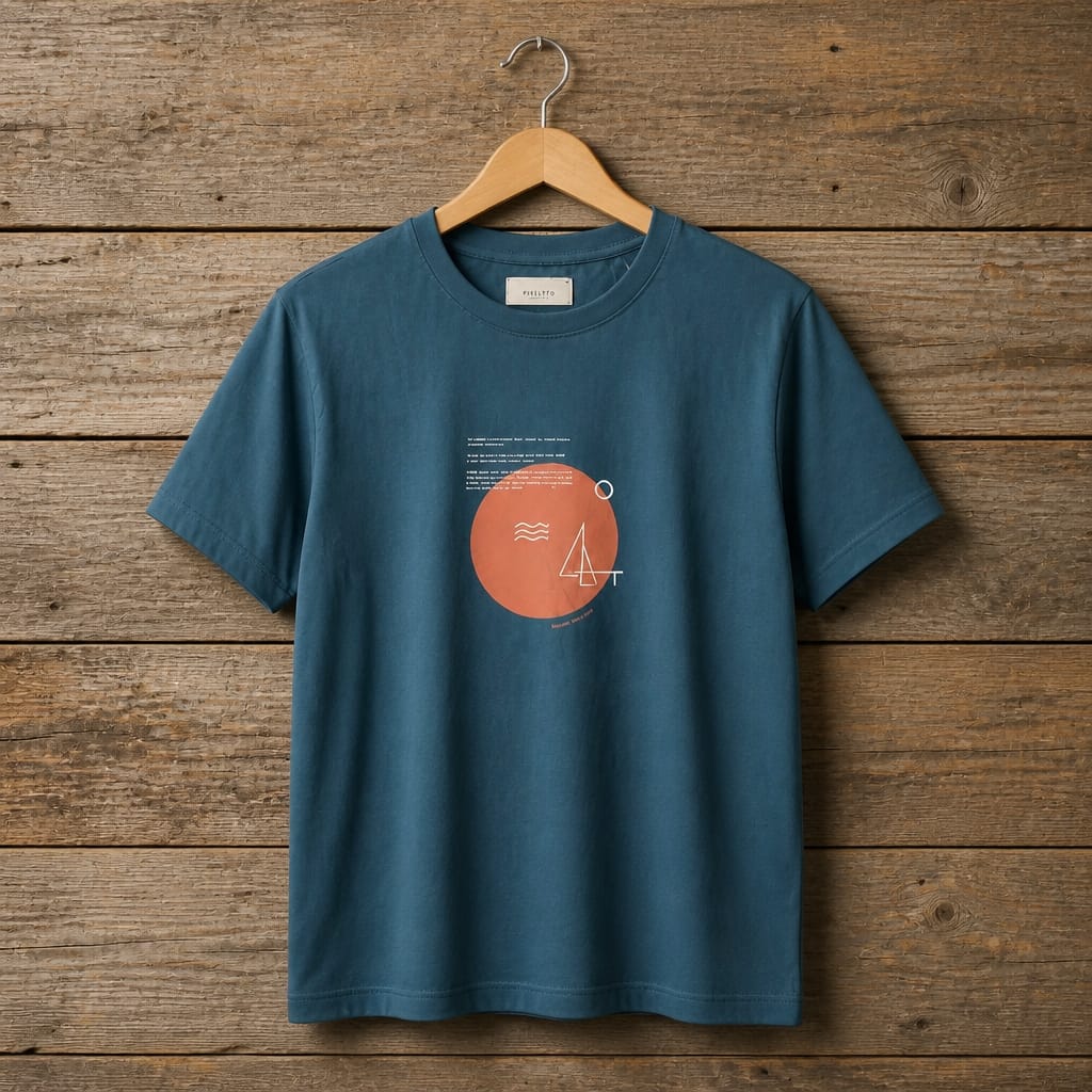 Men's Minimalist Graphic Crew Neck  T-Shirt - Teal Blue