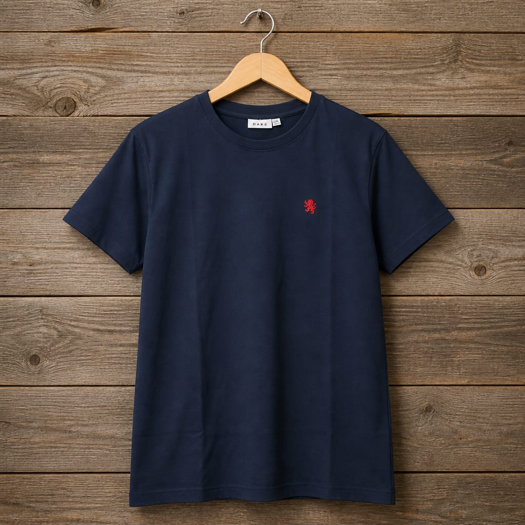 Men’s Minimal Embroidered Crest T-Shirt – Navy Blue