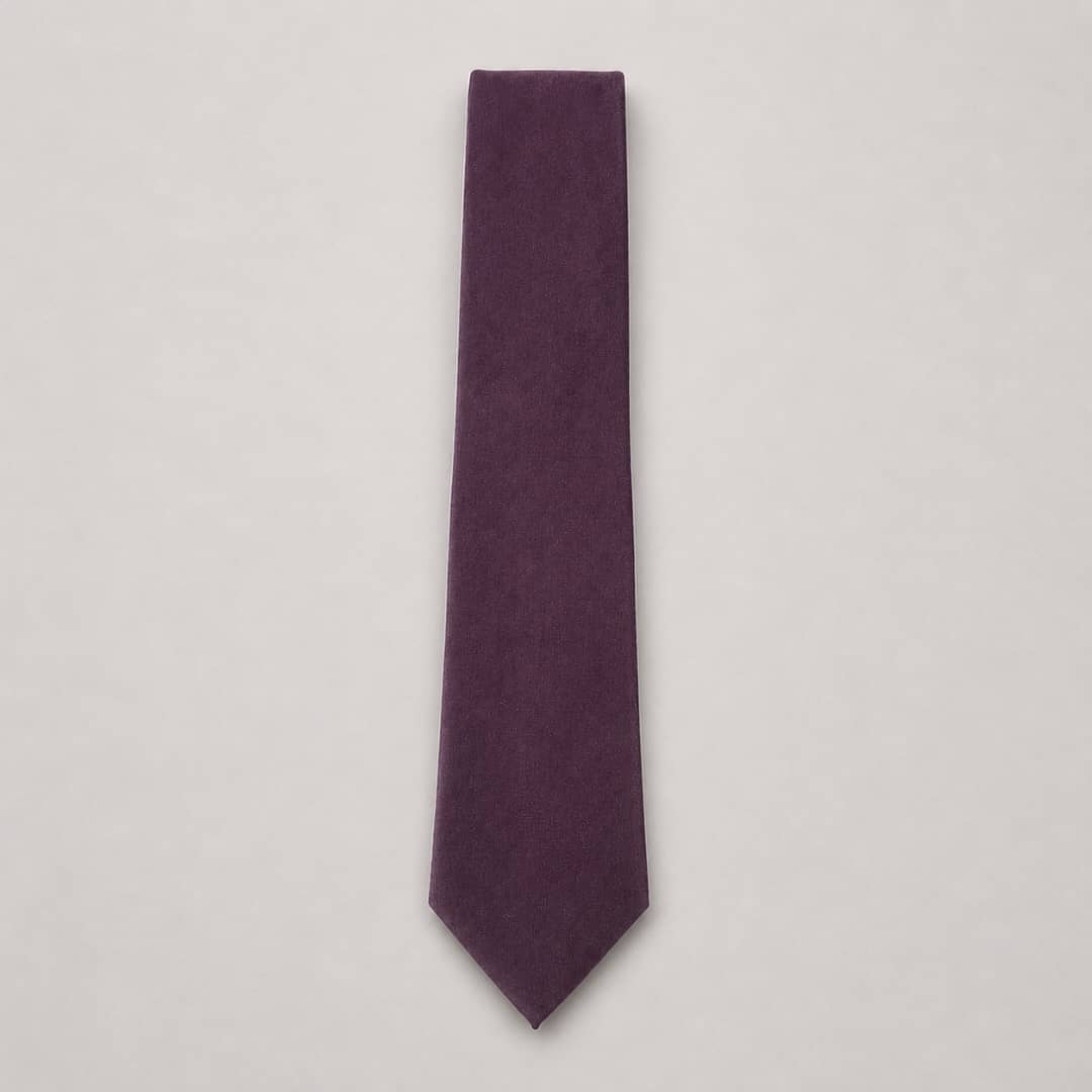 Men's Satin Neck Tie with Matching Pocket Square - Dark Purple