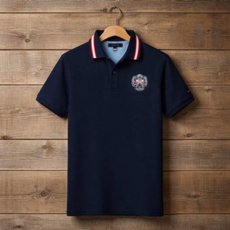 Men's Premium Crest Logo Polo Shirt - Navy Blue