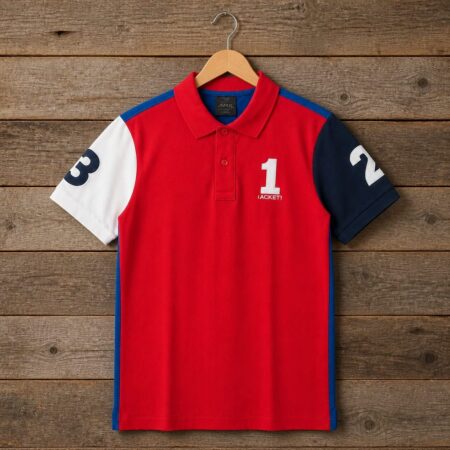 Men's Premium Color Block Number Graphic Polo Shirt - Red