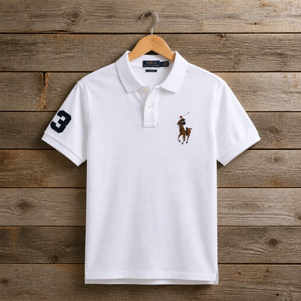 Men's Embroidered Big Pony Classic Polo Shirt - White