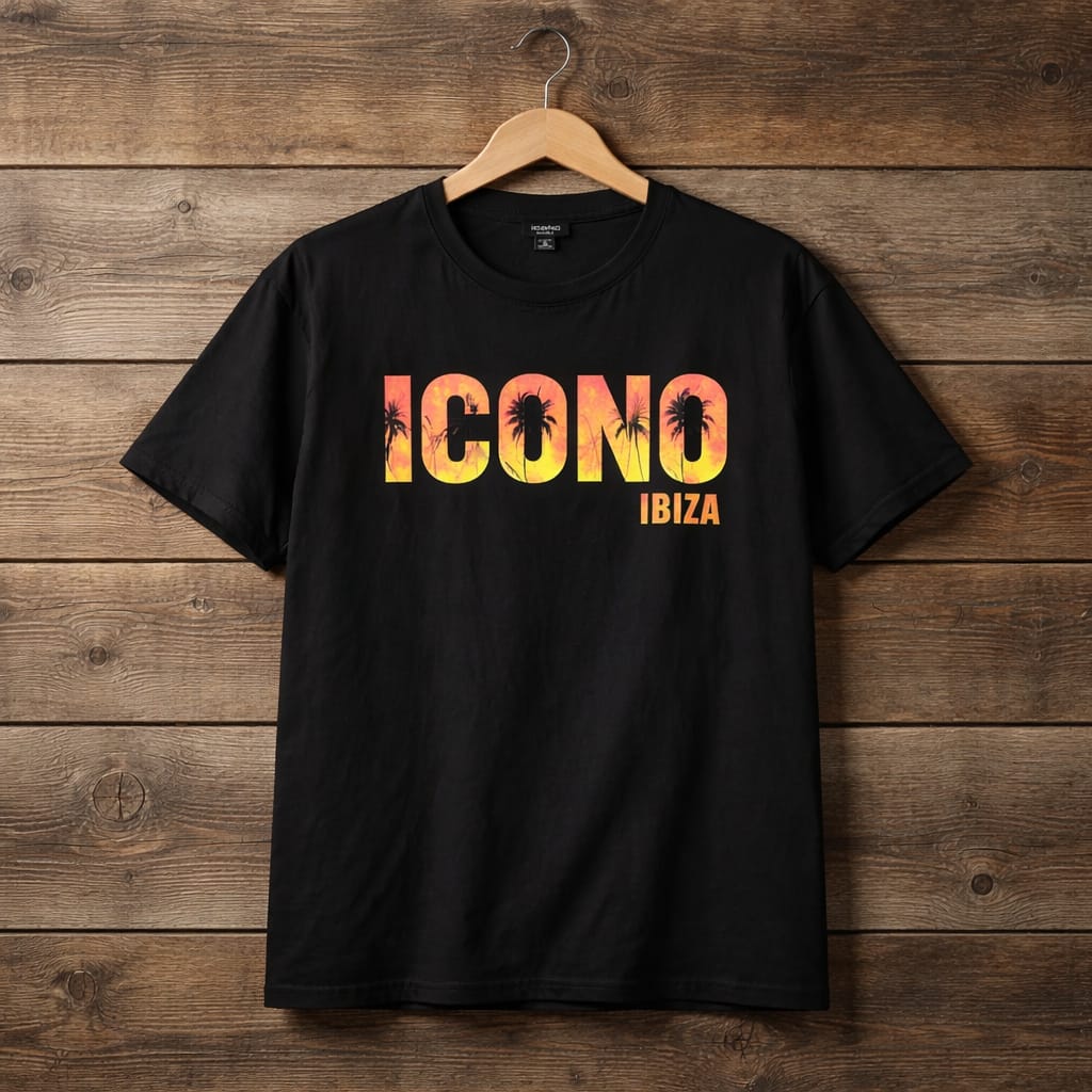 Men's ICONO Ibiza Sunset Graphic Crew Neck T-Shirt – Black