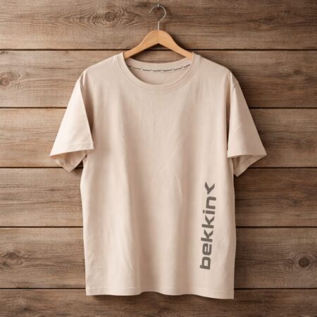 Men's Bekkin Minimalist Logo Crew Neck T-Shirt - Cream Beige
