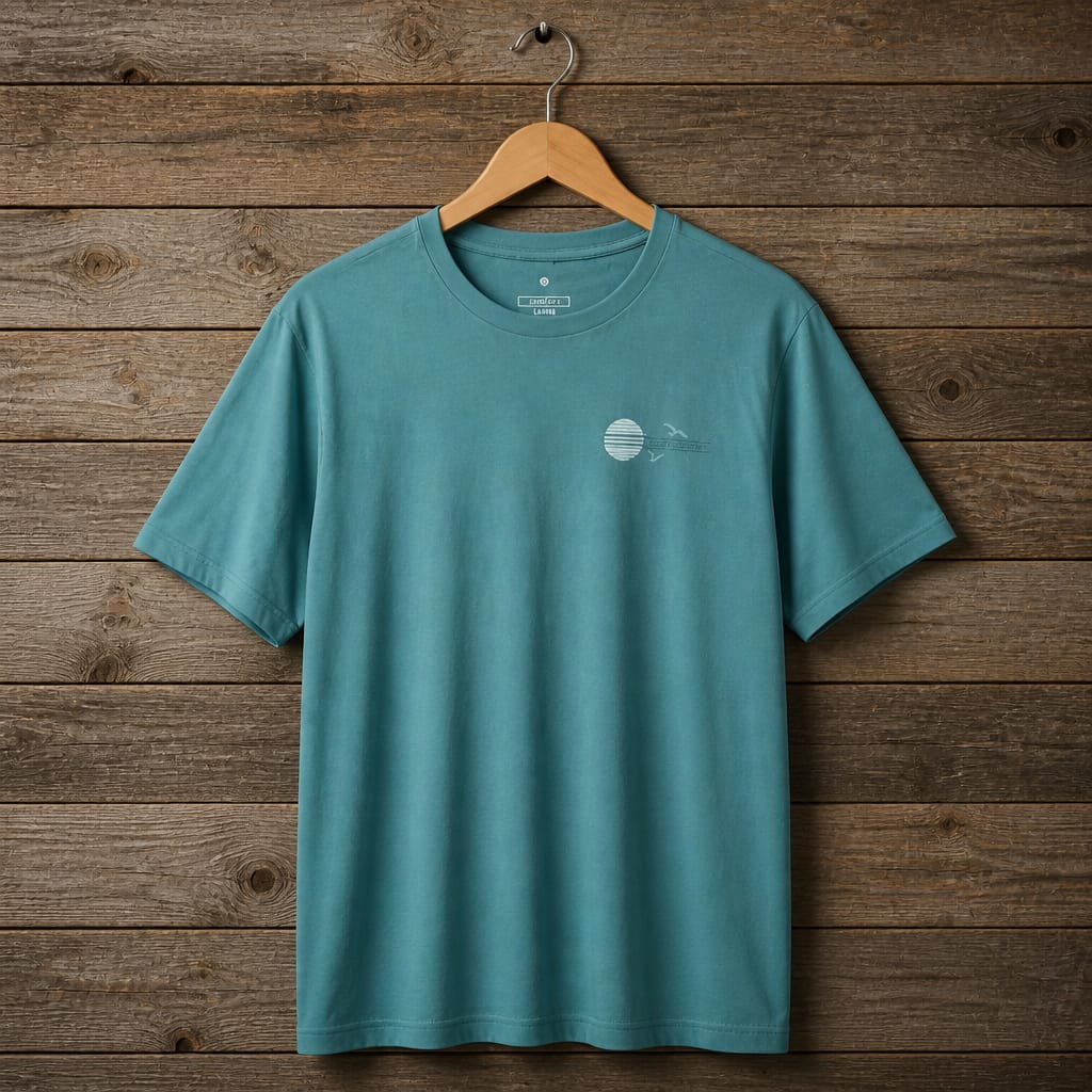 Men's Scenic Landscape Graphic Crew Neck T-Shirt - Teal Blue