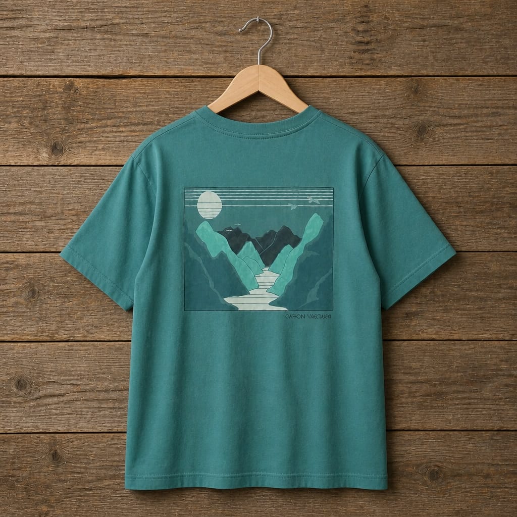 Men's Scenic Landscape Graphic Crew Neck T-Shirt - Teal Blue - Image 2